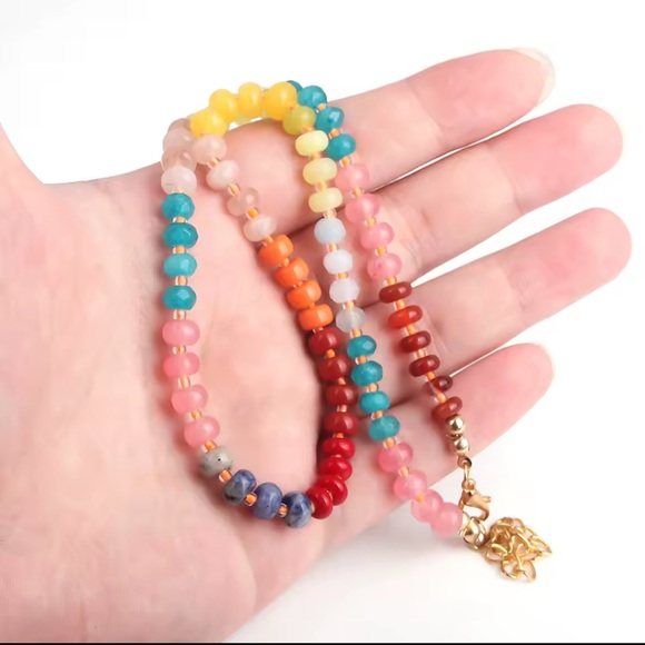 Colorful Rainbow Stone Beaded Choker Necklace 
Adjustable - Picture 7 of 12